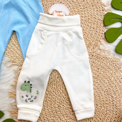 Kit 3 Calças - Dino Baby - Azul Bebê, Off White e Verde
